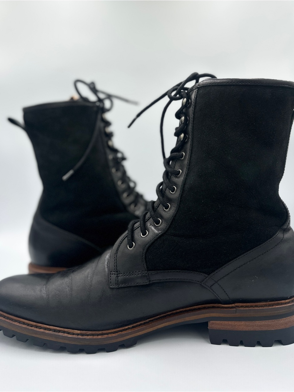Men's (11US/W 12.5) Black Lace-Up Leather & Suede Combat Boots